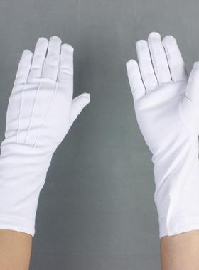 纯棉加长白色礼仪手套文玩工作棉透气薄升旗礼仪执勤安防开车