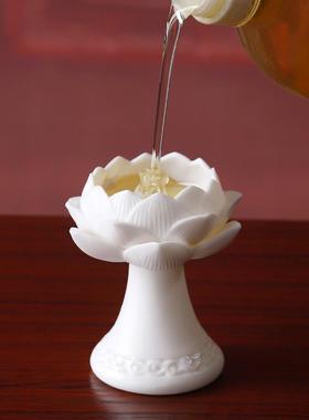 莲花油灯液体酥油灯灯盏陶瓷供佛家用佛具供奉长明香油灯座