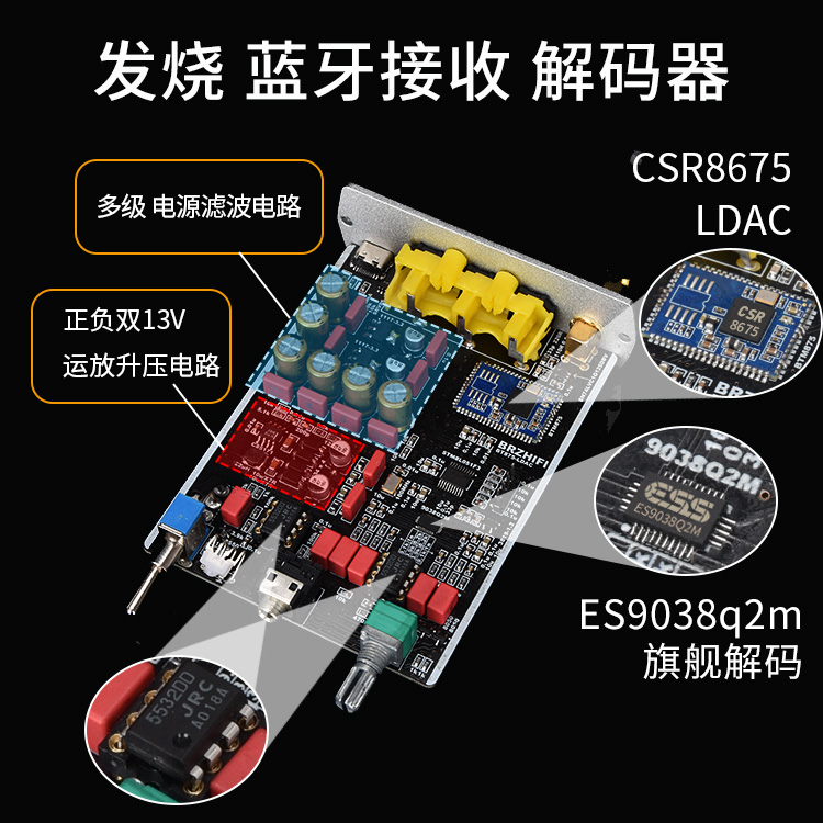 CSR8675蓝牙5.0接收器ES9038解码aptx-hd LDAC发烧HIFI音频解码器 - 图2