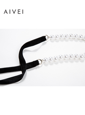 AIVEI欣贺艾薇2025夏季小众气质氛围感黑色系带项珍珠链S7280303