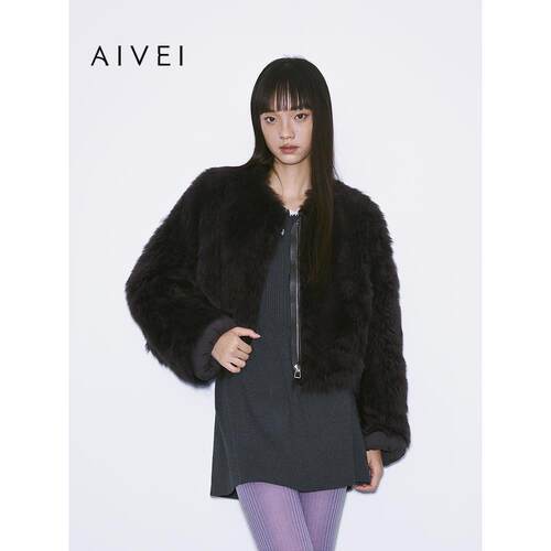 AIVEI欣贺艾薇2025冬季新皮毛一体老钱风拉链款皮草外套XRV7P03B - 图0
