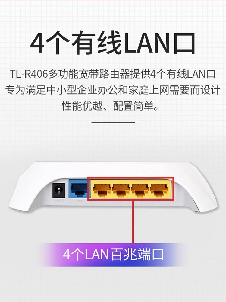 TP-LINK百兆端口5口有线路由器小型4孔家用弱电箱多功能宽带网络分流网线分线盒一进四出迷你TL-R406 - 图0