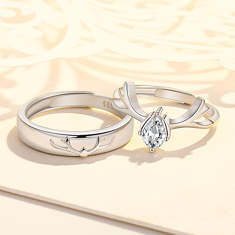 925纯银一对求婚开口男女情侣戒指 恒林饰品戒指/指环