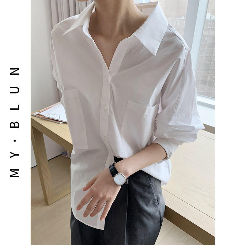 高品质女设计感小众秋装新款白衬衫 myblun衬衫