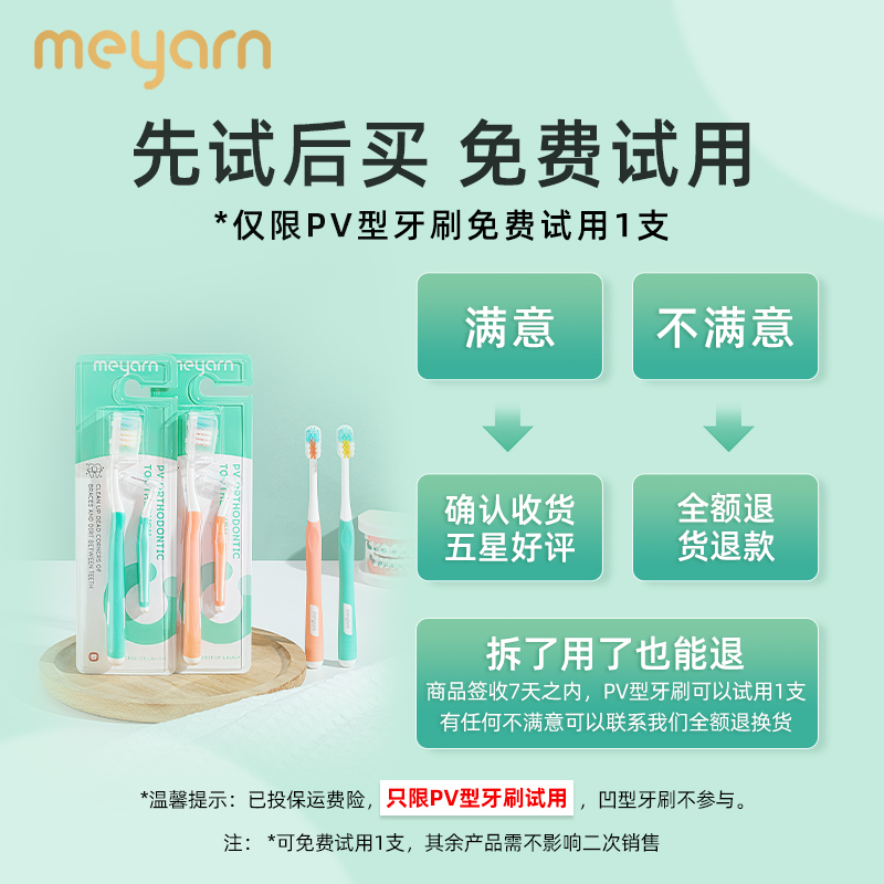 meyarn米妍PV款正畸牙刷矫正牙齿专用戴牙套成人软毛青少年牙缝刷