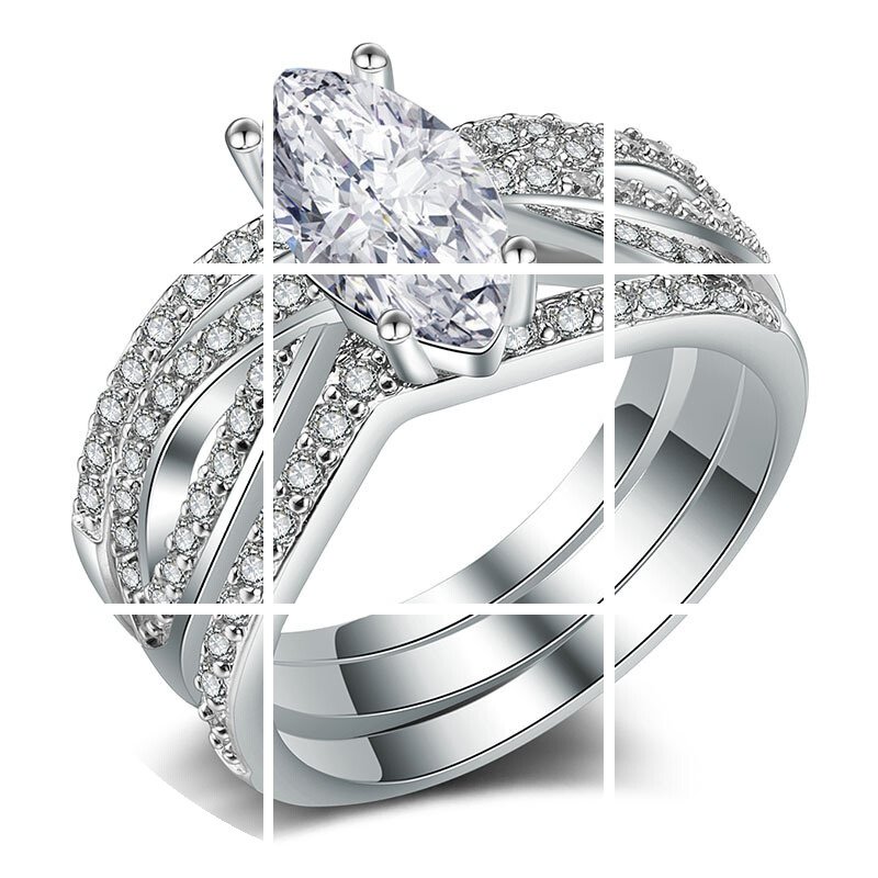 时尚锆石925银18k金三件套戒戒指 玄翠峰戒指/指环