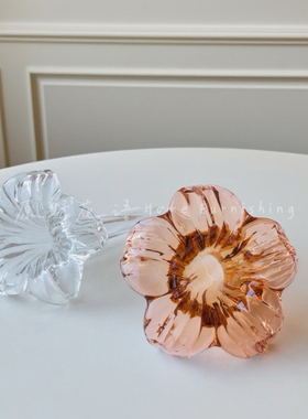 法式田园风彩色玻璃花朵树叶软装饰品客厅餐桌面摆件摄影道具