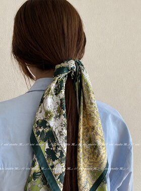 绿色腰果花抹胸丝巾辣妹薄款方巾