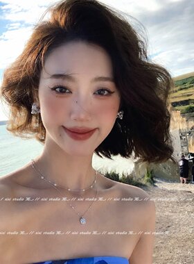韩系氛围感满天星珍珠方糖吊坠女