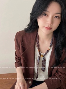 复古黑色波点丝巾串珠项链毛衣链