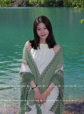 绿色针织披肩外搭秋冬斗篷女