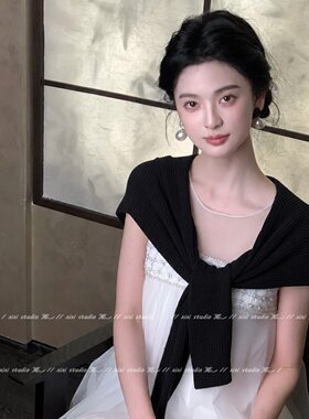 黑色针织连帽披肩女外搭薄款开衫