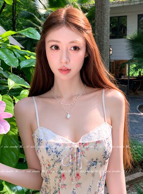 椭圆吊坠项链叠戴颈链海边配饰女