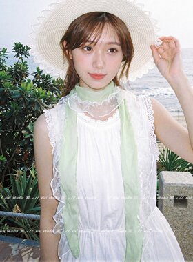 绿色蕾丝花边丝巾超仙漂亮薄围巾