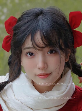 韩版气质红色蝴蝶结发夹侧边夹女
