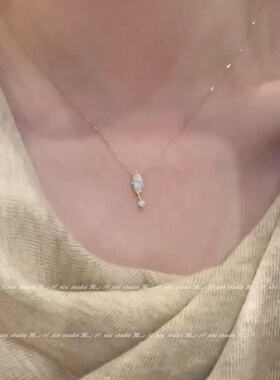韩系银色极细水滴吊坠项链女闪钻