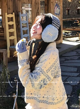 韩版红色条纹耳罩女士高颜值耳套