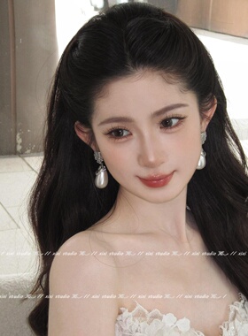 千金风白色锆石珍珠耳钉订婚耳环