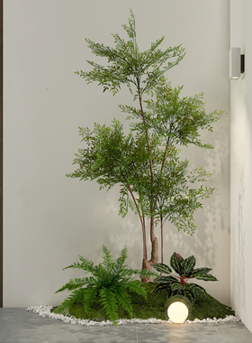 假绿植室内造景景观组合高级感仿生绿色植物楼梯下落地盆栽摆件树