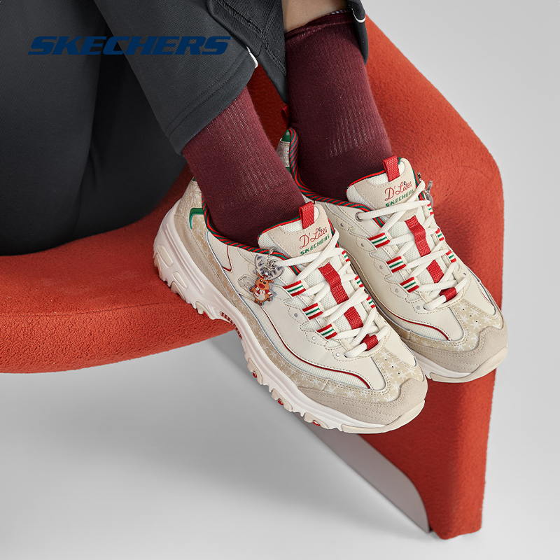 skechers斯凯奇圣诞限定女鞋2023新时尚老爹鞋麋鹿挂件运动休闲鞋 - 图1