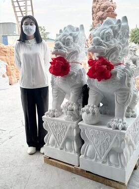 石雕麒麟一对汉白玉青石龙爪招财别墅庭院祠堂大门口石头摆件