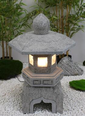 青石雕石灯笼日式庭院仿古中式户外太阳能电摆件禅意灯塔造景花园