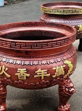 圆形大型铸铁香炉寺庙铁铸造双龙烧纸室内外家用祠堂案桌供奉鼎