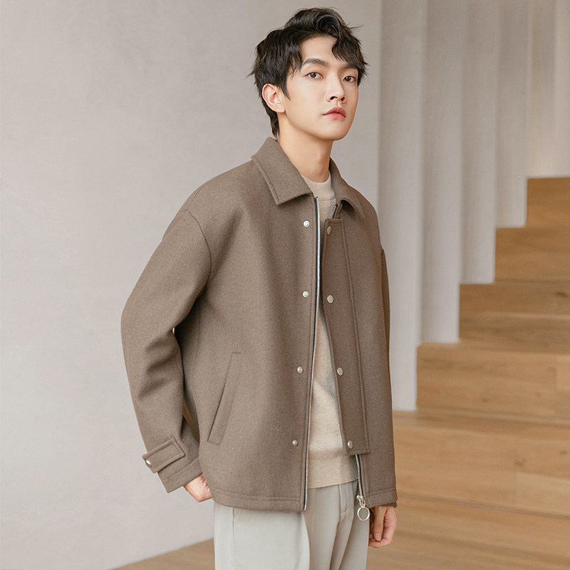 男士毛呢短款秋冬季休闲翻领夹克 duuks夹克