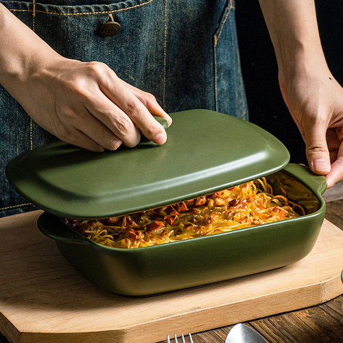 LePantry陶瓷带盖烤盘商用烤肉焗饭碗家用烤箱专用器皿双耳长方盘 - 图3