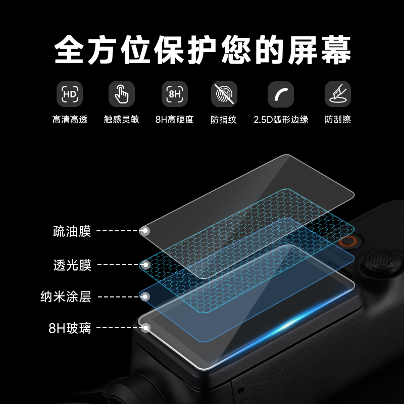 NEEWER纽尔适用大疆pocket3屏幕钢化膜DJI灵眸口袋云台相机全屏覆盖保护膜玻璃高清防爆保护贴膜防刮花配件 - 图0