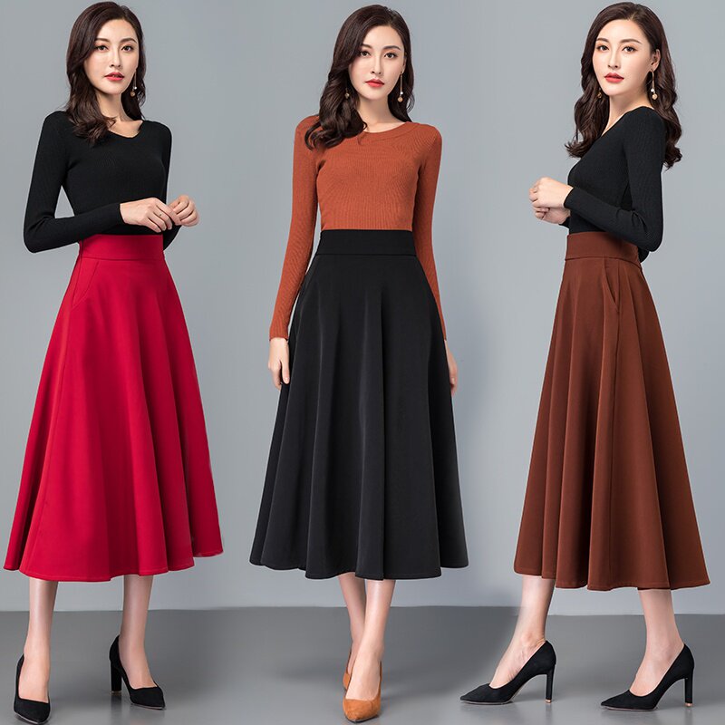 2022新款秋冬黑色垂感高腰半身裙 裙衣彩半身裙