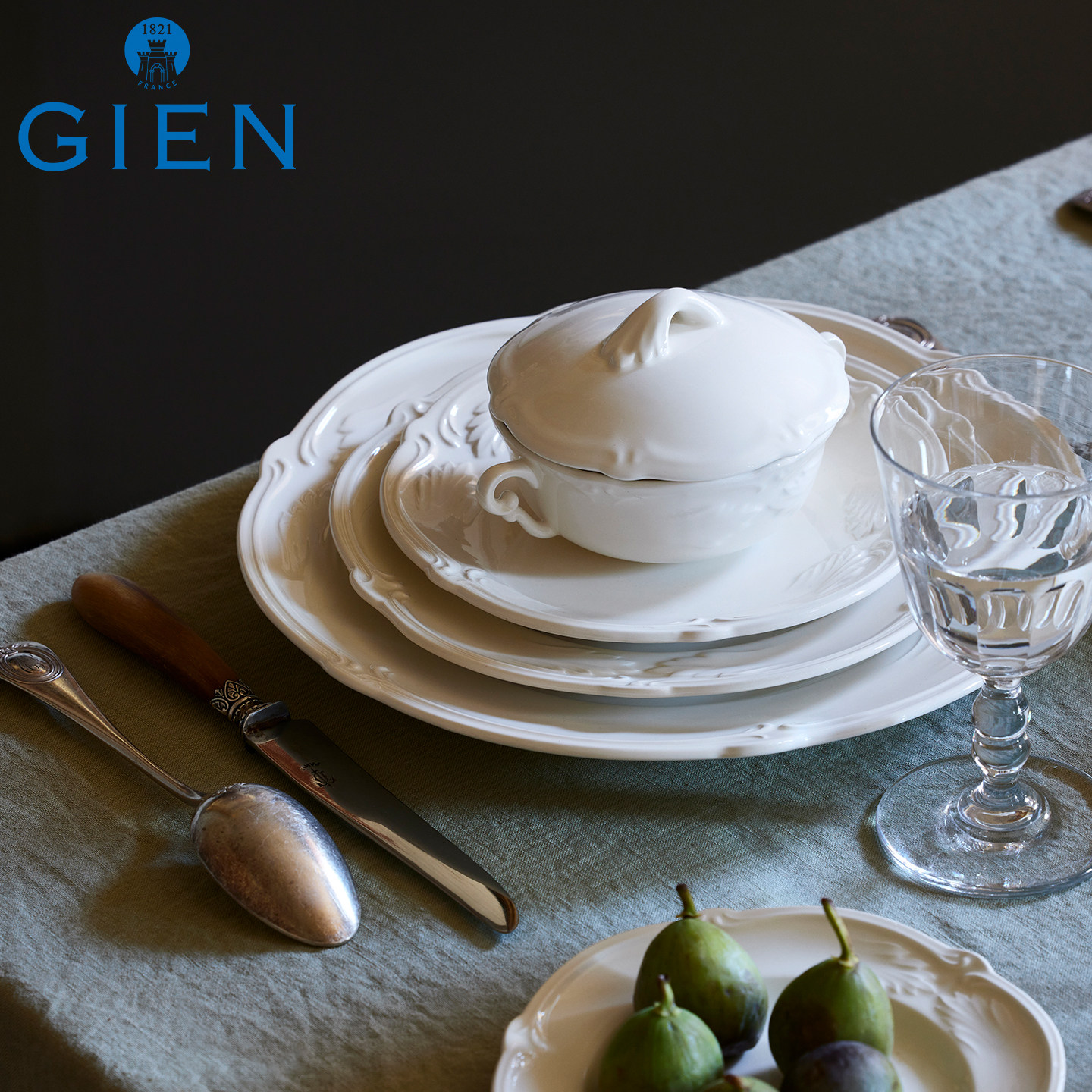 法国进口GIEN洛可可系列餐具纯色浮雕陶瓷餐盘餐碗茶杯法国制造,淘宝优惠券,粉丝福利购,淘宝优惠卷