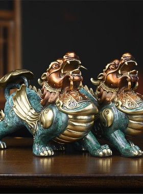 全铜貔貅摆件公母一对聚财