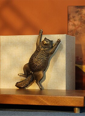 箐铜记萌宠躺猫全铜摆件家居装饰品客厅玄关办公室书房茶宠把玩