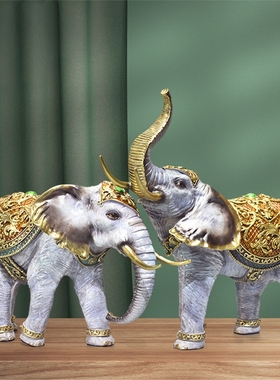 黄铜大象摆件一对招客厅吸