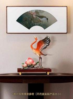 松鹤延年黄铜寿桃仙鹤摆件客厅玄关装饰品送老人长辈生日祝寿礼品