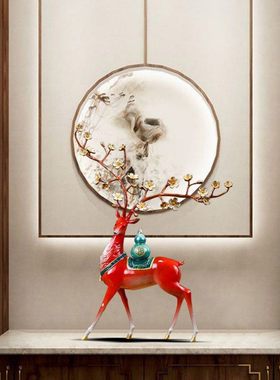 福禄双全黄铜梅花鹿摆件客厅入户玄关办公室装饰品乔迁开业礼物