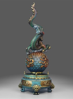 全铜九转乾坤鼎青龙摆件黄