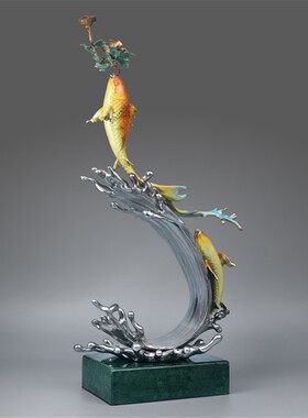 全铜鱼跃高升锦鲤摆件年有