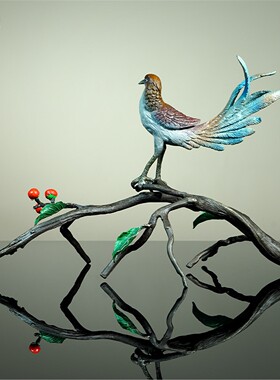 箐铜记《瑞鸟栖枝》全铜摆件家居装饰品客厅玄关办公室创意艺术品