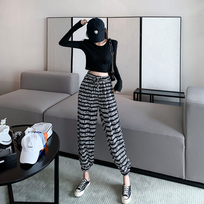 夏季休闲露背防晒+高腰束脚裤t恤 曼范玫时尚套装