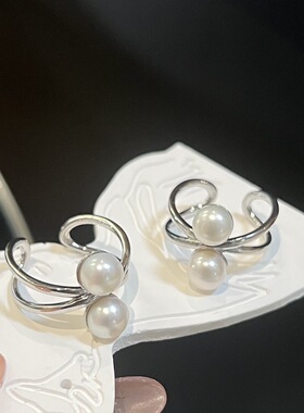 X双珠戒指天然高品质淡水珍珠镶嵌注金银色系列时尚搭配不拘一格