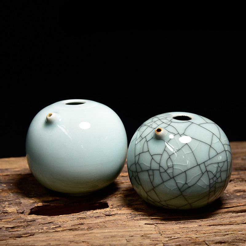 懿羲堂书法用品水孟 水滴开片釉砚滴 陶瓷器文房四宝用品歙砚徽墨摆件研磨墨歙砚砚台加水添水砚滴水盂