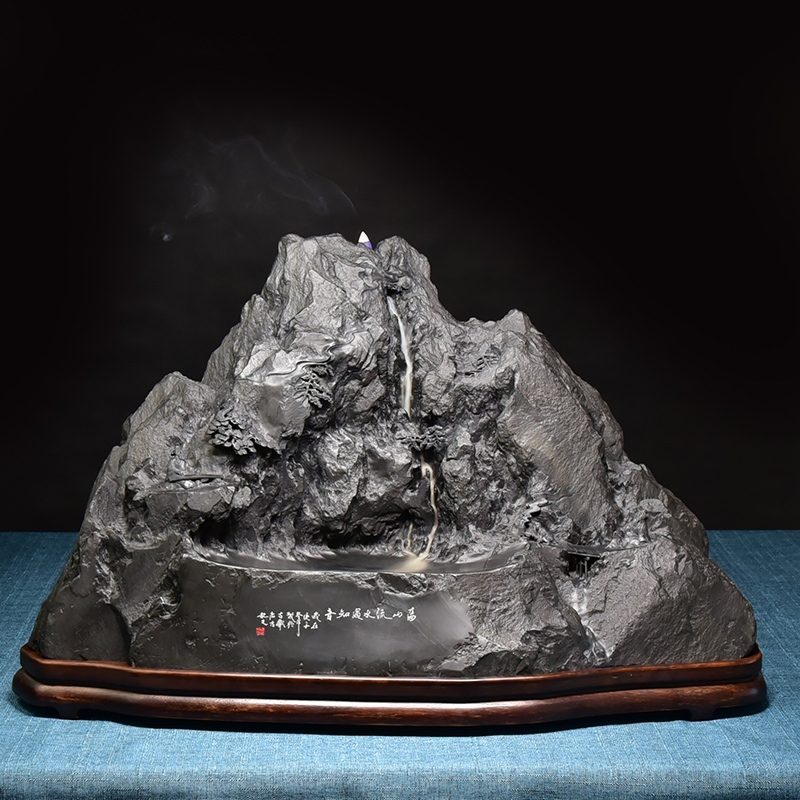 经典老坑精品家庭办公原石风水摆件名师纯手工雕刻老砚台歙砚端砚书法国画专用天然原石老坑黑龙尾砚台礼品