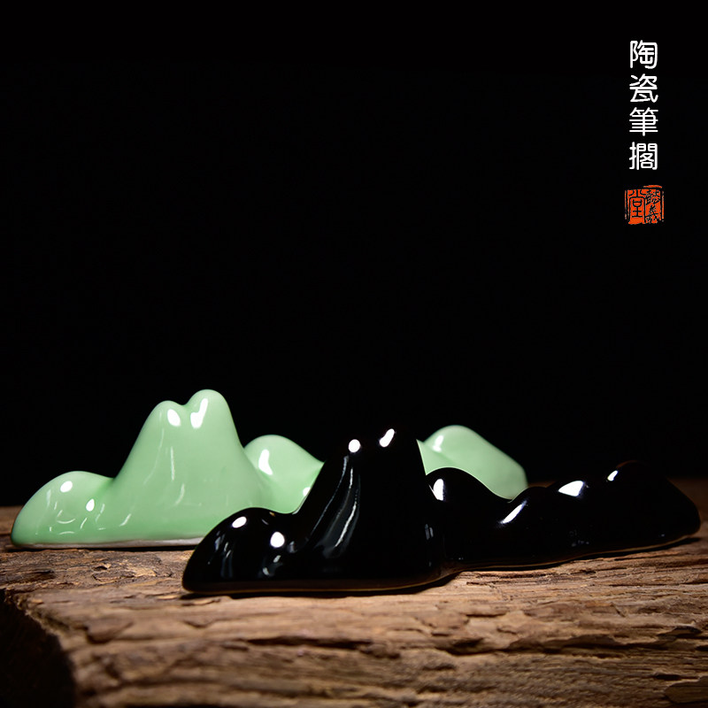 懿羲堂匠心文房《高山流水笔架》书房毛笔笔搁陶瓷笔架山文房四宝书法镇纸尺山形笔架笔置笔搁磨墨砚台搁笔