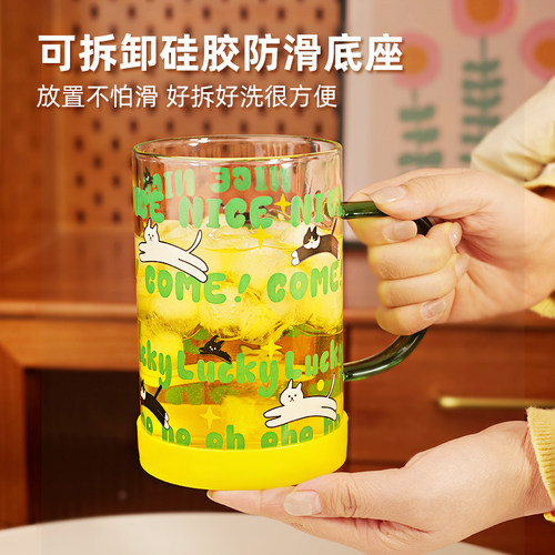 高颜值女玻璃杯耐高温泡茶杯大容量带把手水杯冷饮杯奶茶吸管杯子 - 图2