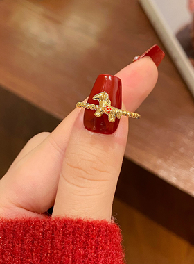 马年金色小马本命年开口戒指女女