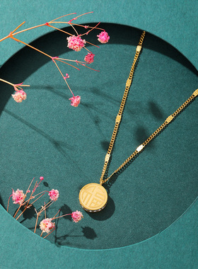 不掉色福字钛钢锁骨链女