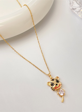 极速小老虎吊坠毛衣链女2023年新款F潮网红秋冬本命年红色项链过