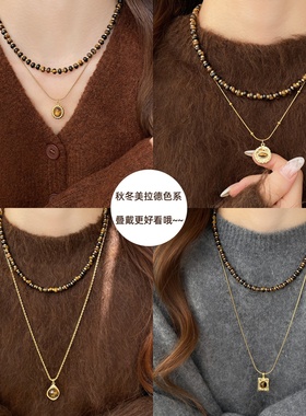 虎眼石秋冬简约气质项链女款2025新款锁骨链毛衣链轻奢小众配饰女